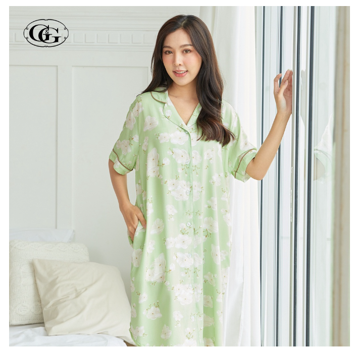 GG51>G&G Nightwear รุ่น EN6P11 ชุดนอนกระโปรง สี GR ชุดนอน Spun Rayon