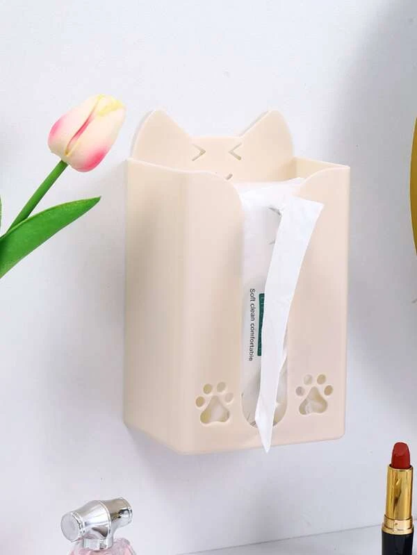 กล่องทิชชู่ พลาสติก เนื้อเยื่อ จัดเก็บ การออกแบบ การ์ตูนแมว ไม่ต้องพันช์ ติดผนัง สำหรับ ครัว 1 ชิ้น  nn-32