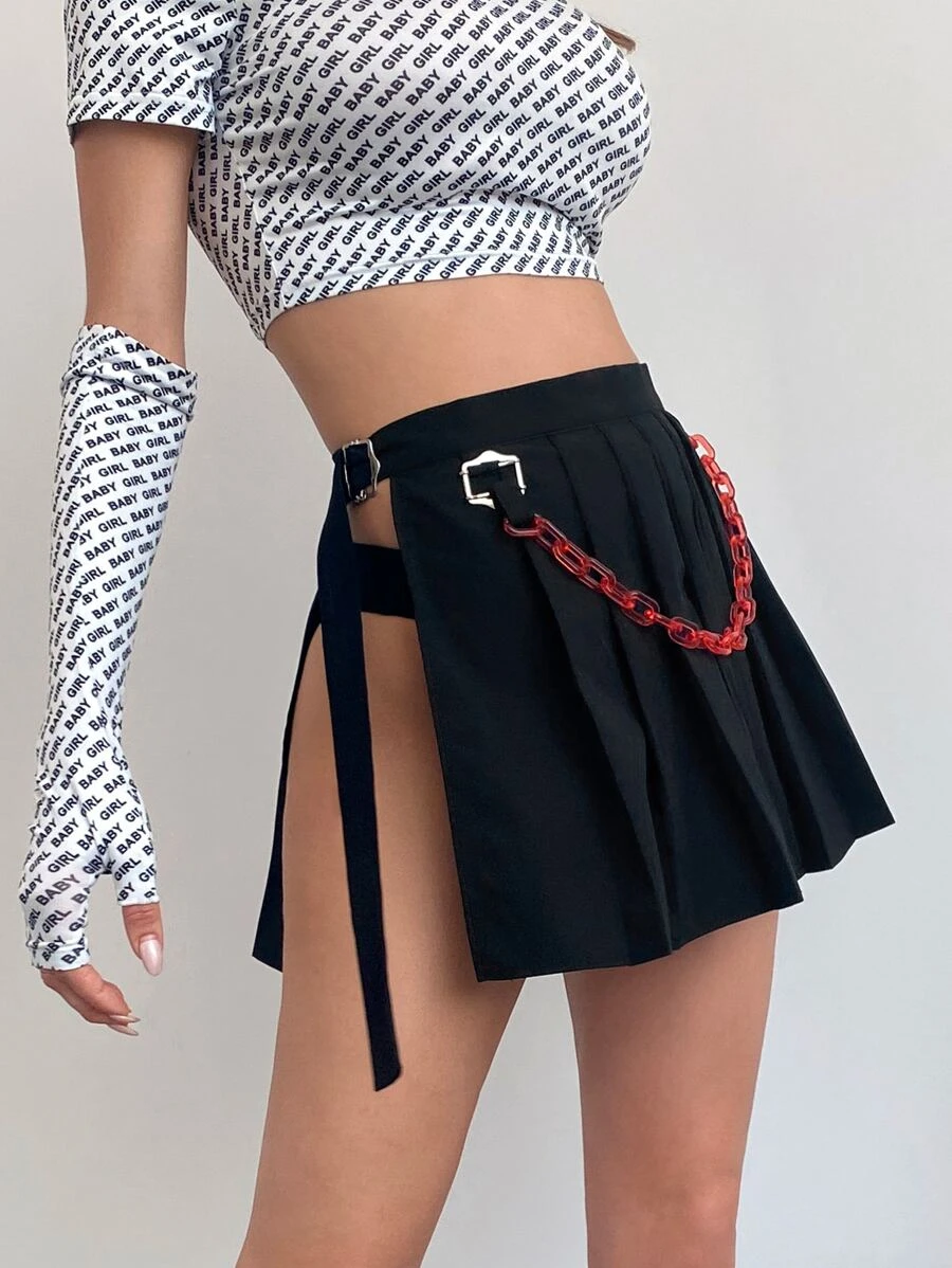 ICON กระโปรงและโซ่ ทรงผ่าสูง คาดแถบข้าง jj-74