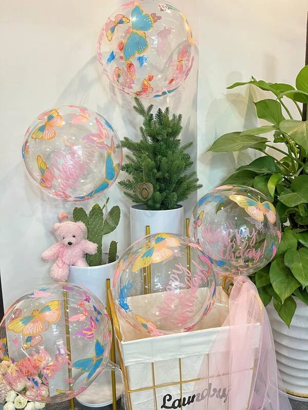 ปาร์ตี้วันเกิด ลาย ผีเสื้อ ลูกโป่ง 5 ชิ้น p-41