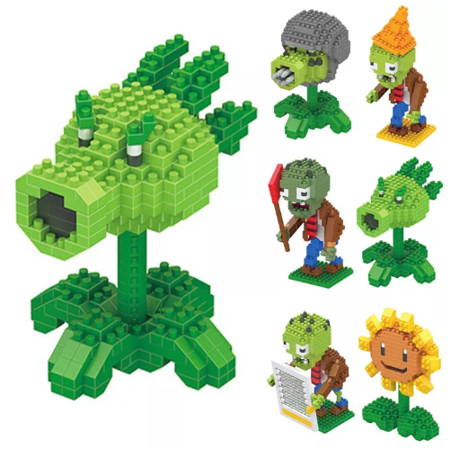 GO12-การก่อสร้างตึก เกมพืชปะทะซอมบี้ อนุภาคขนาดเล็กสร้างบล็อกของเล่น