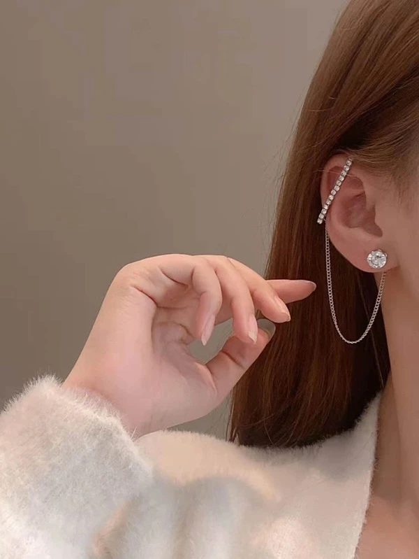 ต่างหู ไม่สมมาตร เพชรคิวบิกเซอร์โคเนีย ตกแต่ง e-49