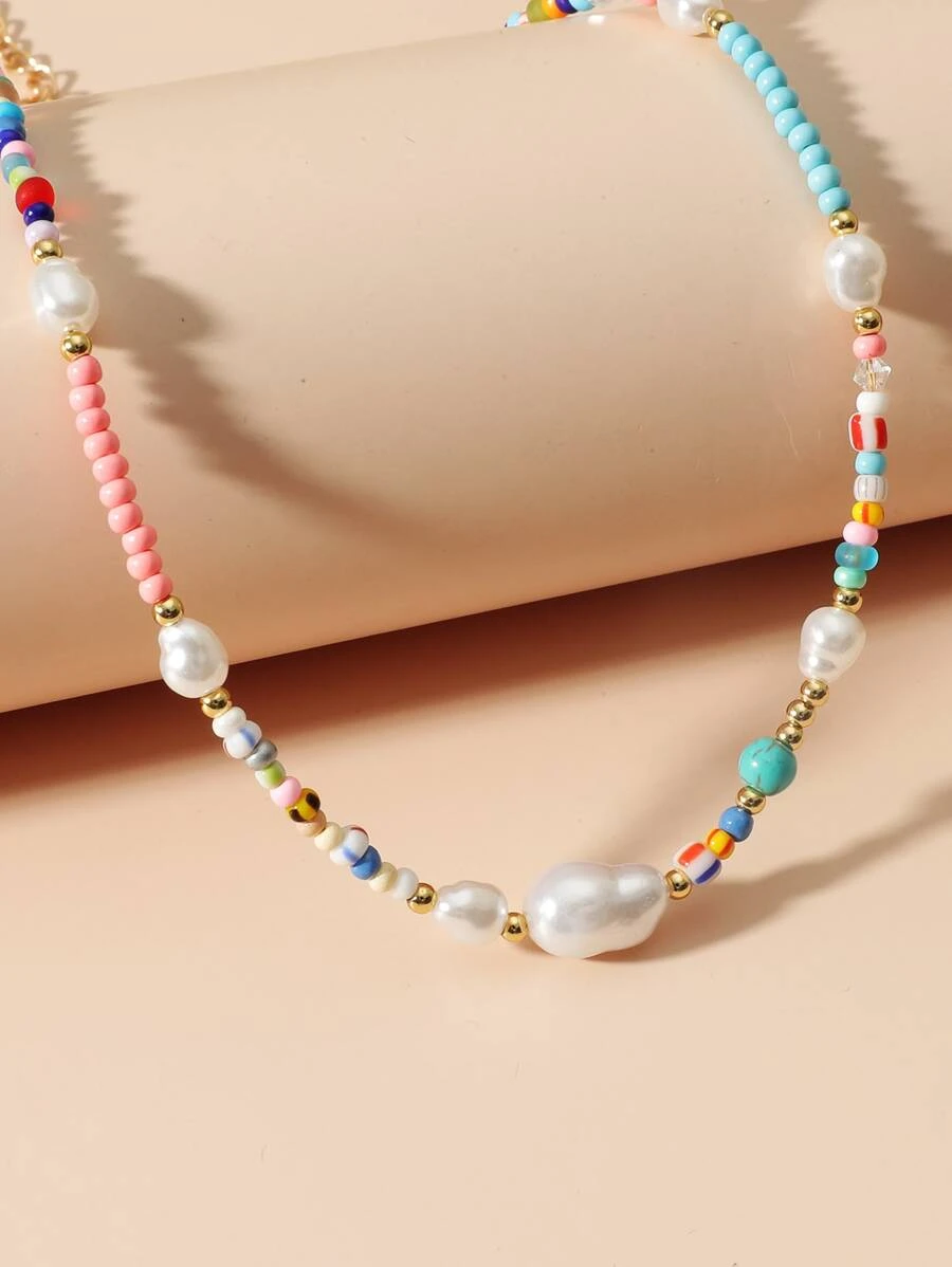 สร้อยคอ ลูกปัด ประดับ มุกเทียม kk-9