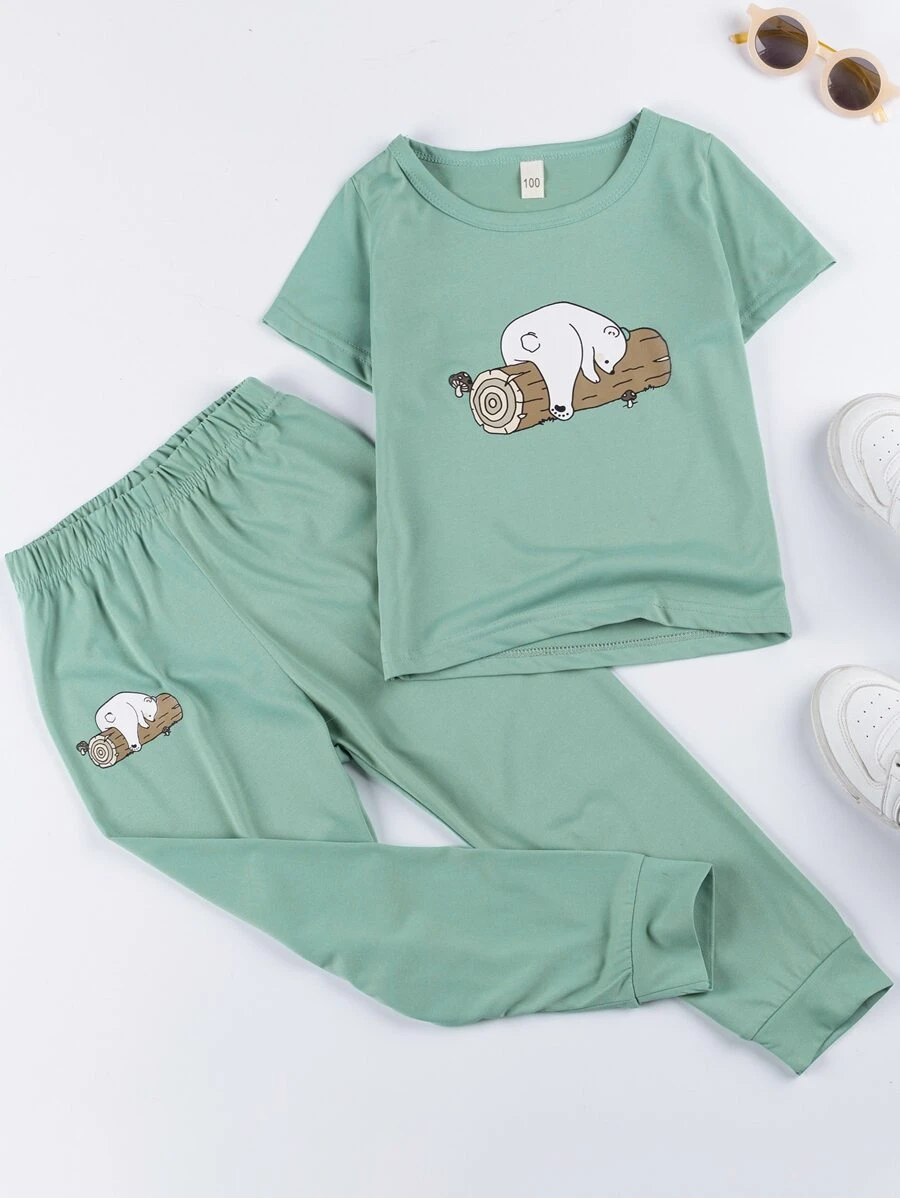 เด็กผู้หญิง เสื้อยืด & กางเกงวอร์ม ภาพ การ์ตูน a-65