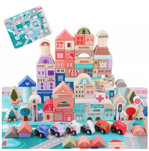 N81-ของเล่นเด็ก ไม้สร้างเมืองสี ประกอบของเล่นเพื่อการศึกษาที่มีอนุภาคขนาดใหญ่