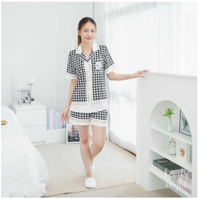 SA84>A14 ชุดนอน Silk Jacquard แขนสั้น-ขาสั้น Camelia Shinori