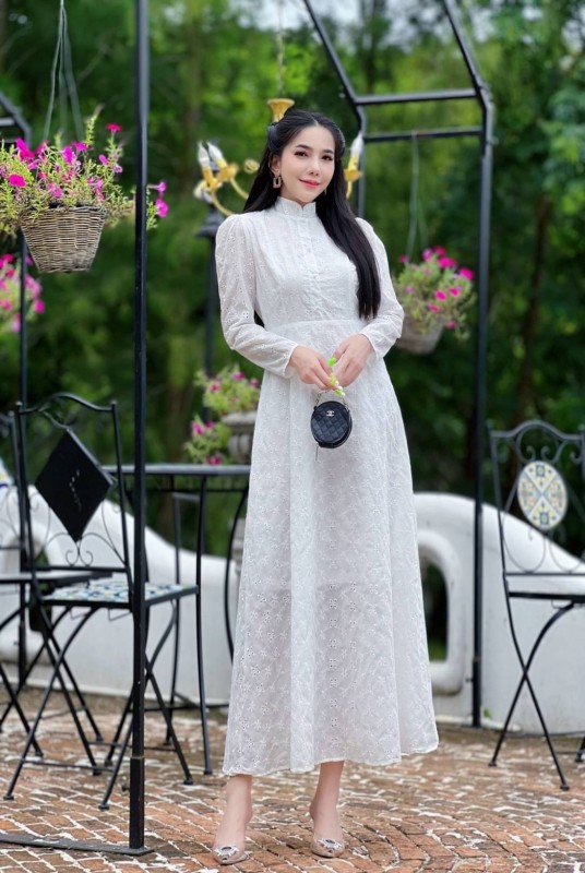 ?เดรสกระโปรงยาวผ้าลูกไม้ ส-85