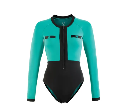 VA23-SS2023 GREEN & BLACK UV BODYSUIT ชุดว่ายน้ำบอดีสูท แขนยาว มีฟองน้ำในตัวผ้าหนา กัน UV UPF 50+