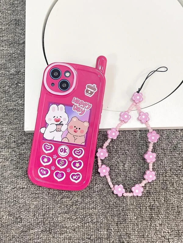 เคส โทรศัพท์ พิมพ์ การ์ตูน กระต่าย & หมี พร้อมสายคล้อง ค-27