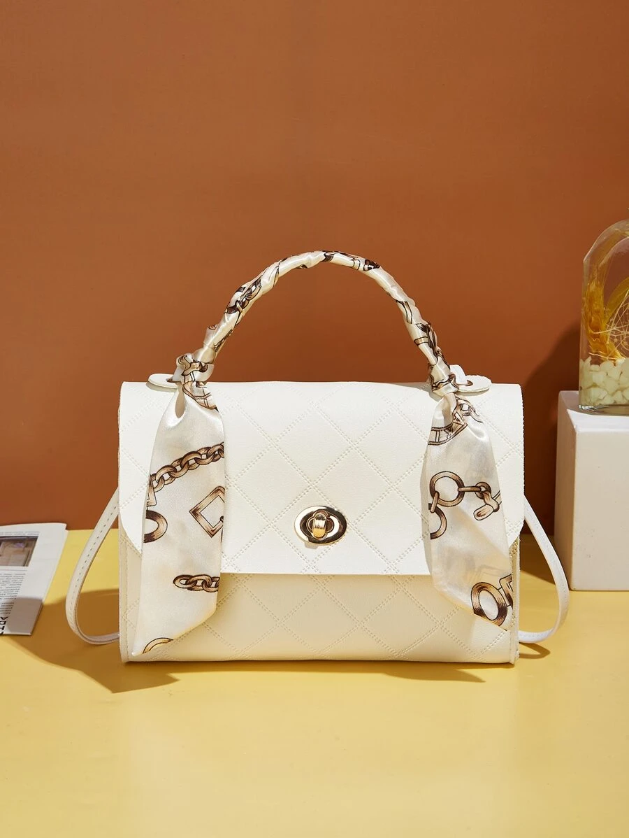 กระเป๋าสี่เหลี่ยม ผ้าควิลท์ ออกแบบ ตกแต่ง ผ้าพันคอทวิลลี่ v-71