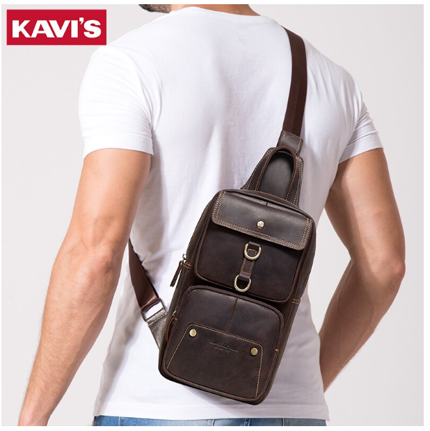 HU38-Kavis กระเป๋าสะพายไหล่ หนังแท้ ใส่โทรศัพท์มือถือได้ คุณภาพดี สําหรับผู้ชาย