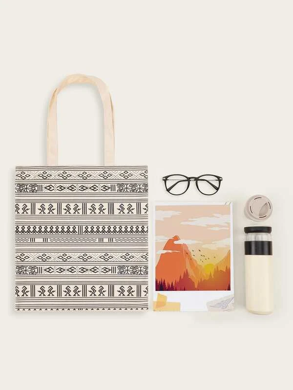 กระเป๋าช้อปปิ้ง ผ้าใบ ลวดลาย เรขาคณิต n-47