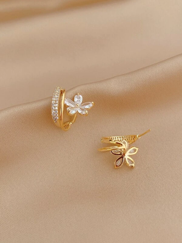 ต่างหู แบบเปิด ตกแต่ง ดอกไม้ เพชรคิวบิกเซอร์โคเนีย e-38