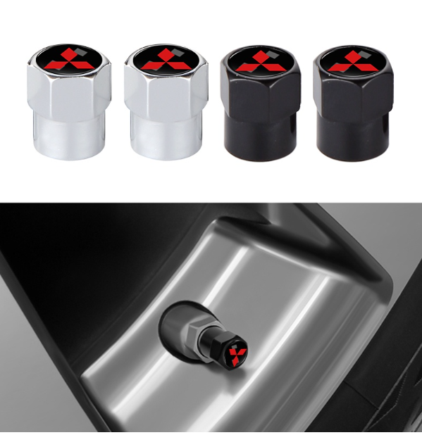 GX184-ฝาครอบวาล์วยางรถยนต์ แบบสกรู รูปตราสัญลักษณ์ กันฝุ่น สําหรับ Mitsubishi จํานวน 4 ชิ้น