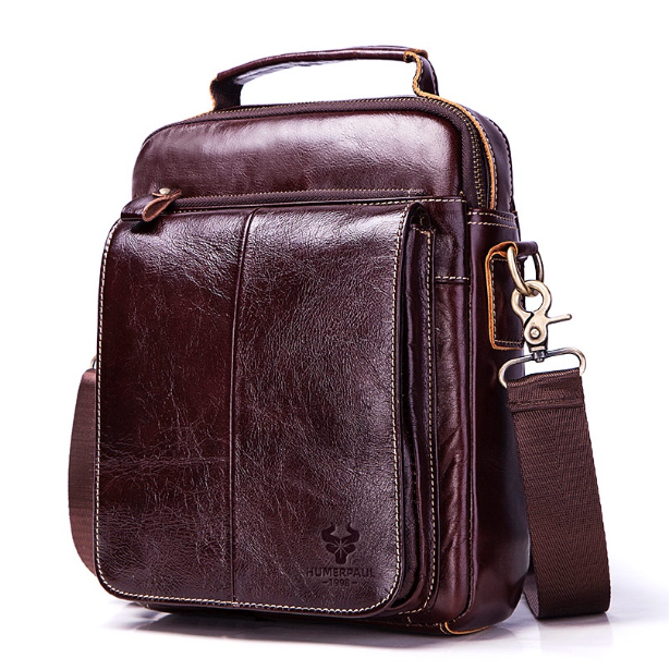 HU35-Kavis Cowhide กระเป๋าถือกระเป๋าสะพายไหล่แฟชั่นสําหรับผู้ชายหนังวัวแท้