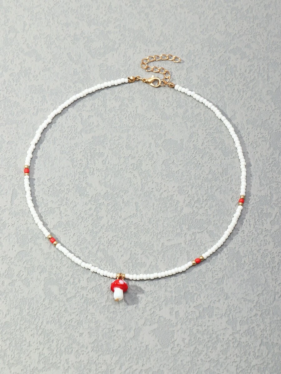 สร้อยคอลูกปัด ลายเห็ด จี้ห้อย kk-43