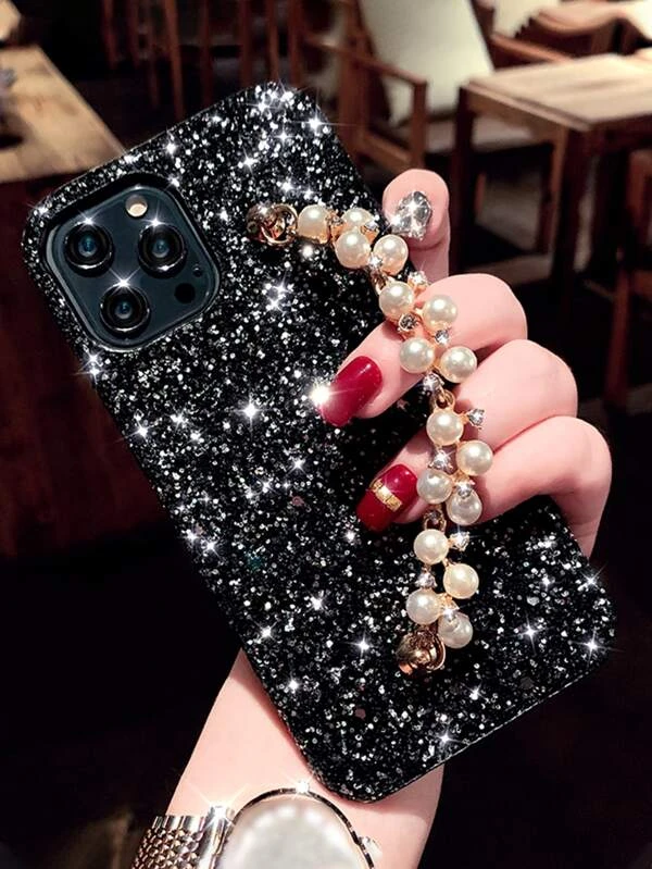 เคส โทรศัพท์ ตกแต่ง พลอยเทียม พร้อม สายรัดข้อมือ ลูกปัด ไข่มุก c-89