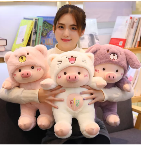 KID76-หมูน่ารัก ของเล่นตุ๊กตามีหมวก ตาข่ายตุ๊กตาหมูแดง ตุ๊กตา ตุ๊กตา 30/60/70cm