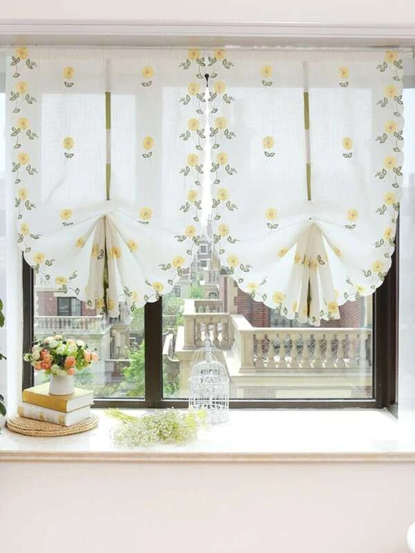 ผ้าโปร่ง ปักลายดอกไม้ 091