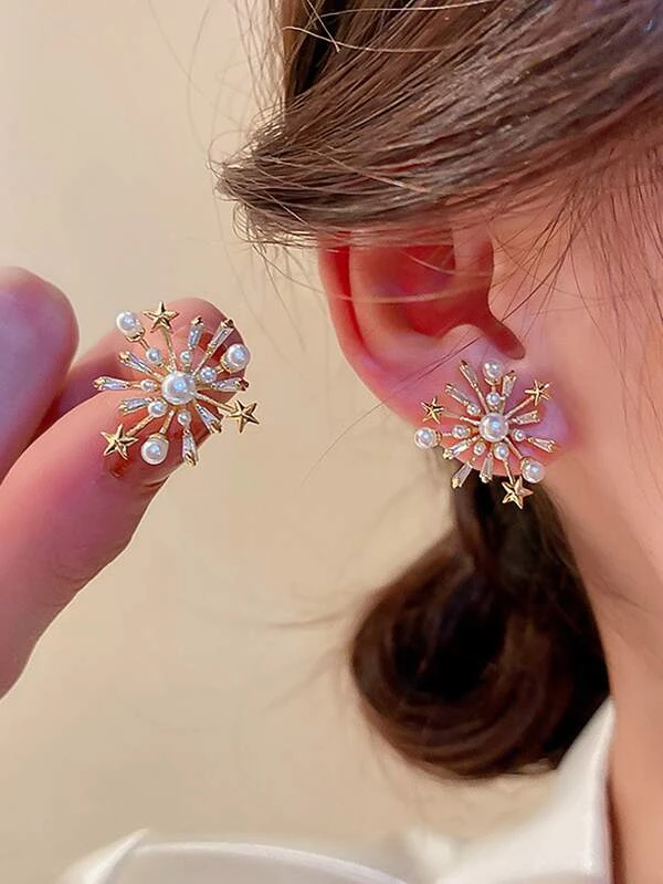 ต่างหู สตั๊ด ตกแต่ง ไข่มุก & เพชรคิวบิกเซอร์โคเนีย e-37