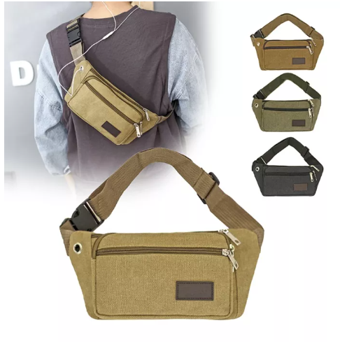 BAG95-(W111)กระเป๋าคาดเอวผ้าแคนวาส ขนาดพอดี ใส่แล้วไม่ตุง