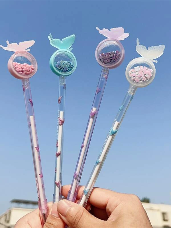 ปากกาเจล เลื่อม ออกแบบ สุ่ม 4 ชิ้น s-20