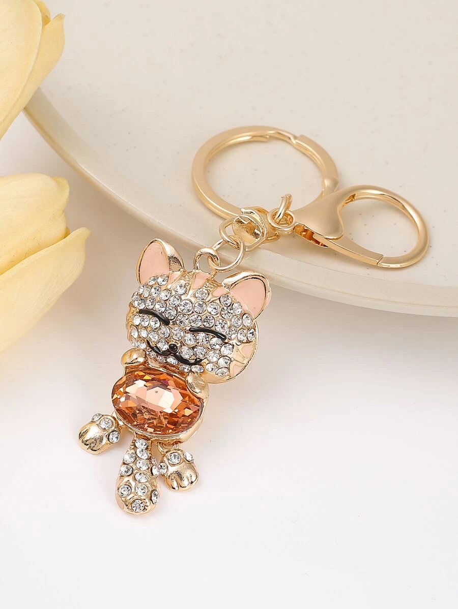 พวงกุญแจ พลอยเทียม การ์ตูน แมว จี้  k-049