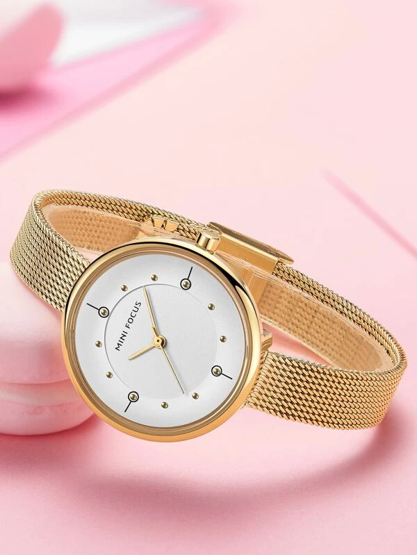 นาฬิกาควอทซ์ ตัวชี้ แบบกลม สายรัดตาข่าย น-0115