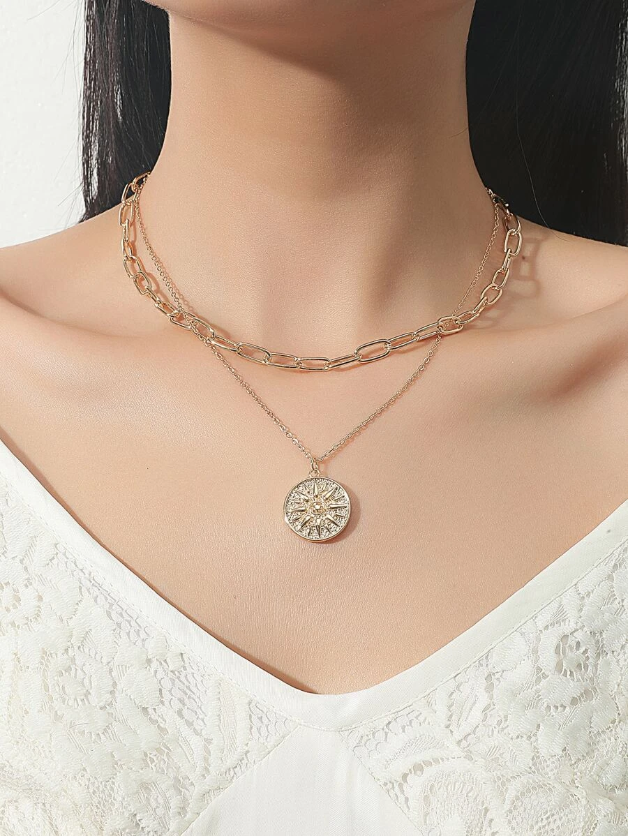 สร้อยคอ ลายพระอาทิตย์ จี้ทรงกลม ไล่ชั้น kk-137