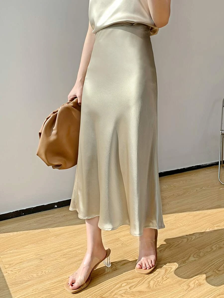 กระโปรง เอวสูง สีพื้น ทรงเอไลน์  jj-14