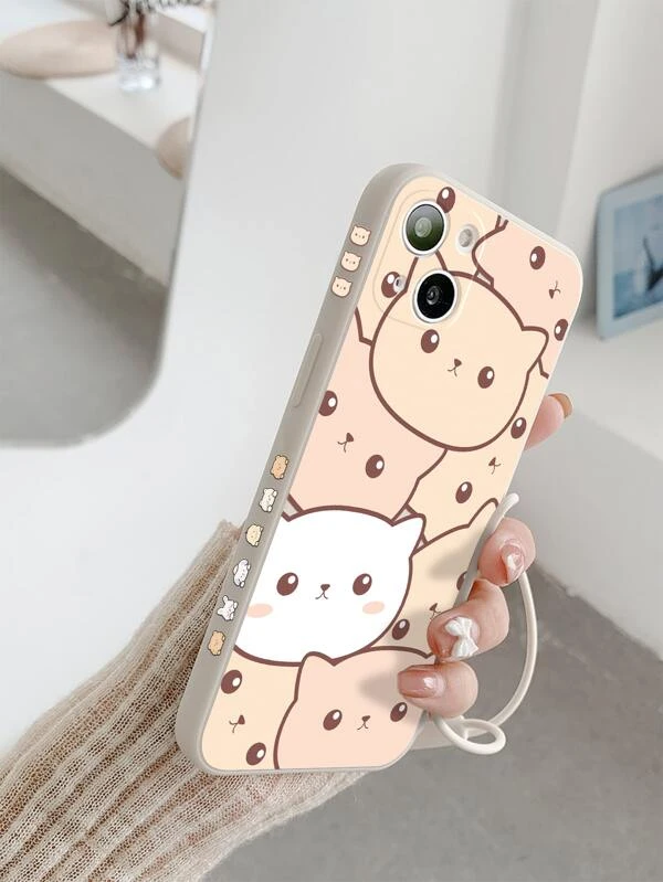 เคส โทรศัพท์ ลาย การ์ตูน แมว พร้อมสายคล้อง c-60