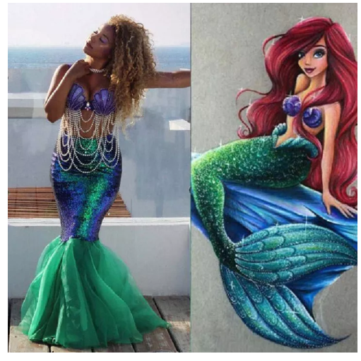 SE69@Anime Sexy Mermaid Ariel Princess Costumes Tail Cosplay Party Sparkling Panel Sequin Skirt Halloween Performance Costume