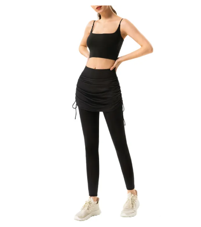 SF124-กางเกงโยคะเอวสูงสายรัดสายรัดกระโปรงสั้นเก้าจุดกางเกงสาวใหม่ฤดูใบไม้ร่วงปลอม Wwo-ชิ้นป้องกันแสง Culottes กีฬาวิ่งออกกำลังกายการฝึกอบรม Leggings กางเกง