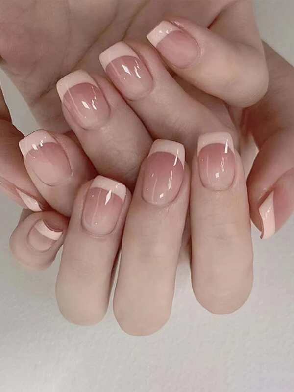 24 ชิ้น เล็บปลอม ทรงเหลี่ยม สั้น & ตะไบเล็บ 1 ชิ้น & เทป 1 แผ่น c-2