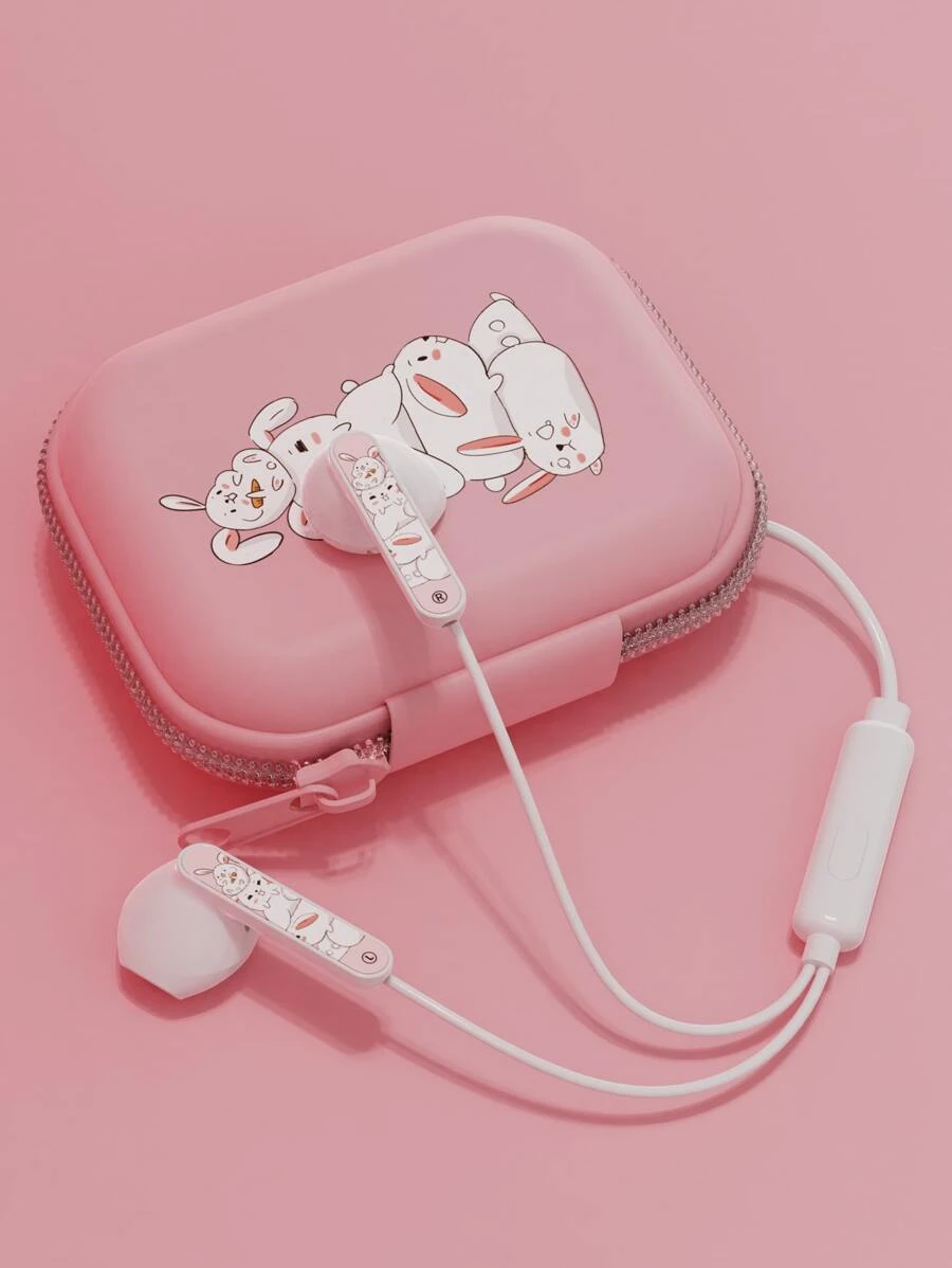 1 ชิ้น ลาย กระต่าย หูฟังแบบ In-Ear พร้อม กล่องเก็บของ  dd-5