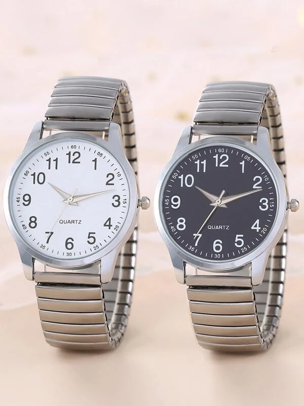 เซตนาฬิกาข้อมือ เครื่องควอตซ์ 2 ชิ้น สำหรับคู่รัก หน้าปัดกลม  น-0186