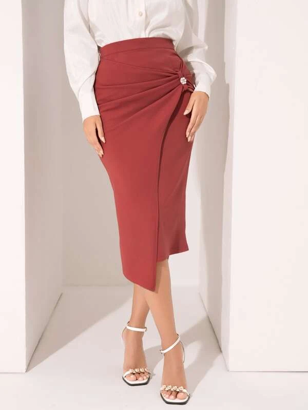 Modely กระโปรง เอวสูง แต่งไข่มุก ชายอสมมาตร jj-148