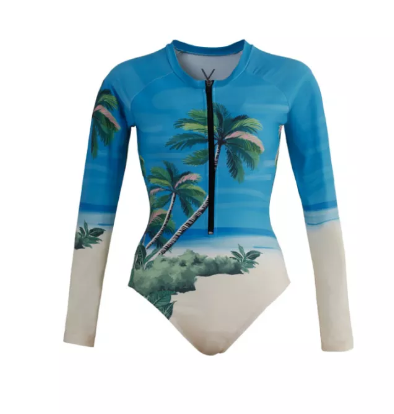 VA33-Hawaiian Bodysuit ชุดว่ายน้ำบอดี้สูทแขนยาว มีฟองน้ำในตัว ผ้ากัน UV UPF 50+