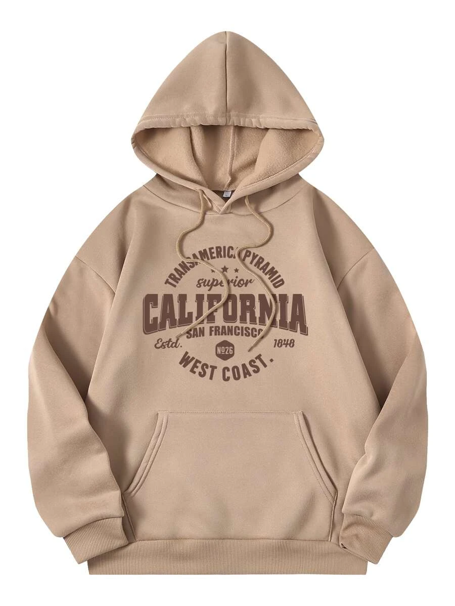 เสื้อฮู้ด ให้ความอบอุ่น กราฟฟิค ตัวอักษร กระเป๋าจิงโจ้ เชือกรูด  cc-56