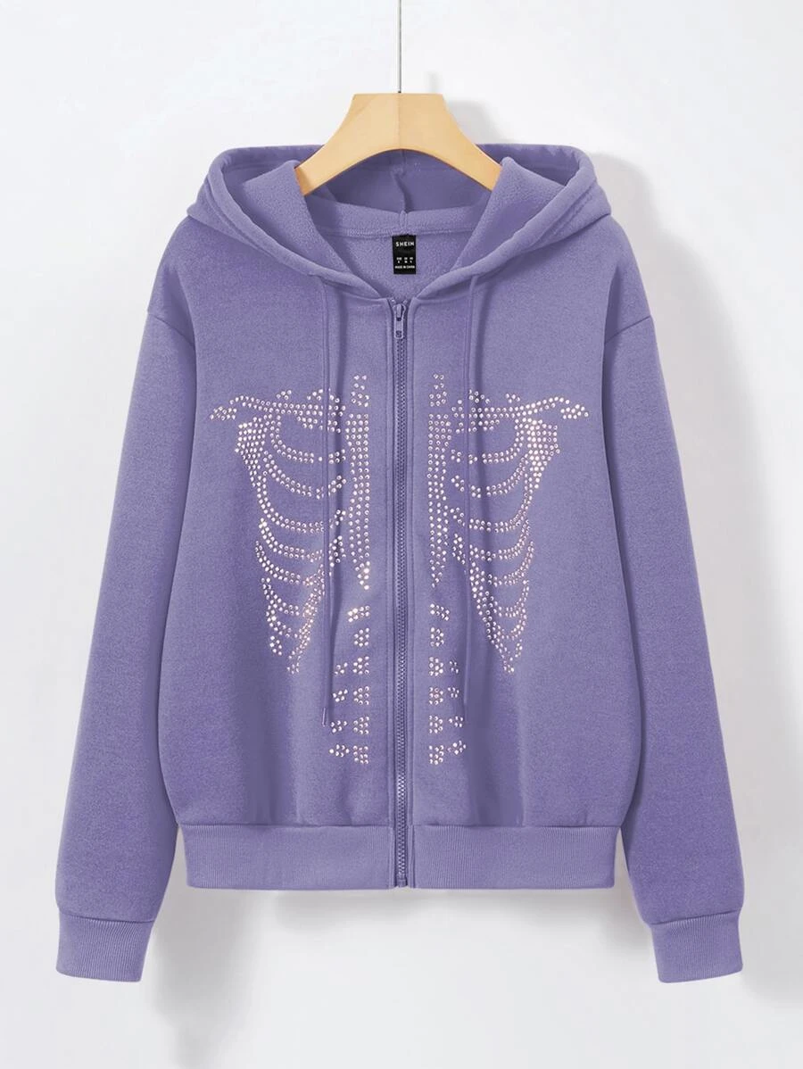 เสื้อฮู้ด ให้ความอบอุ่น พลอยเทียม ลาย หัวกะโหลก เชือกรูด  cc-51