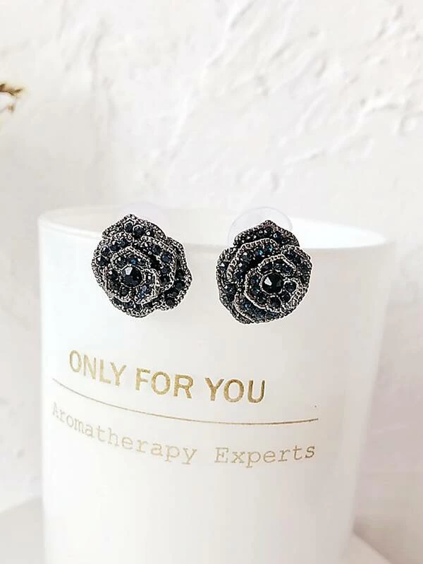 1pair Rhinestone สลักดอกไม้ต่างหูสตั๊ด e-99