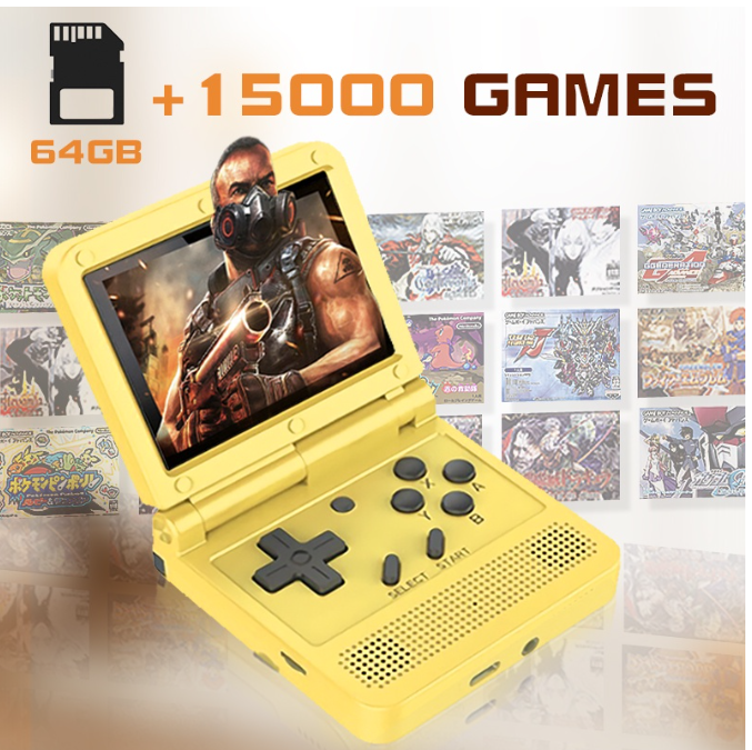 ROM79-POWKIDDY V90 Retro Game Console 64G 15000 Games IPS Screen Flip Handheld Console Support 16 Simulators PS1 -Available