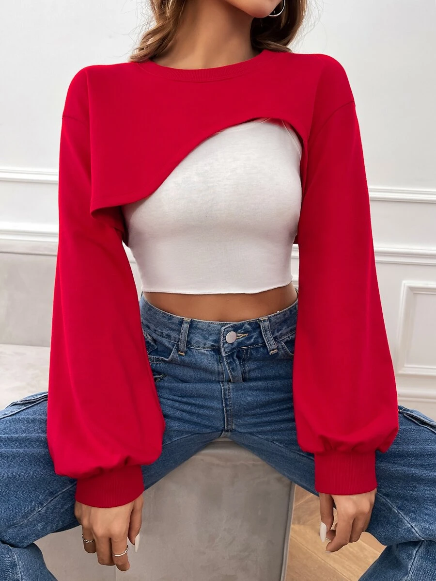 เสื้อสวมหัว แขนโคมไฟ ซุปเปอร์ ครอป ไม่รวมเสื้อสายเดี่ยว  cc-89