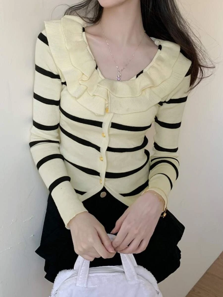 คาร์ดิแกน ลายทาง นัวเนีย กระดุมแถวหน้า  i-66