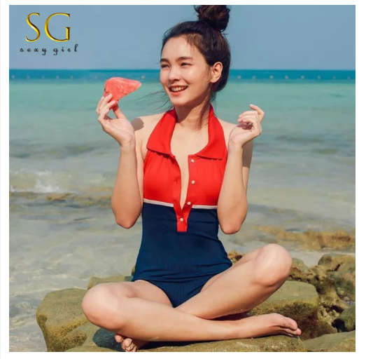 S26 SG ชุดว่ายน้ำผู้หญิง ดีไซเนอร์ไทยชาวยุโรปและอเมริกาย้อนยุค บอดี้สูท คอปก-1903