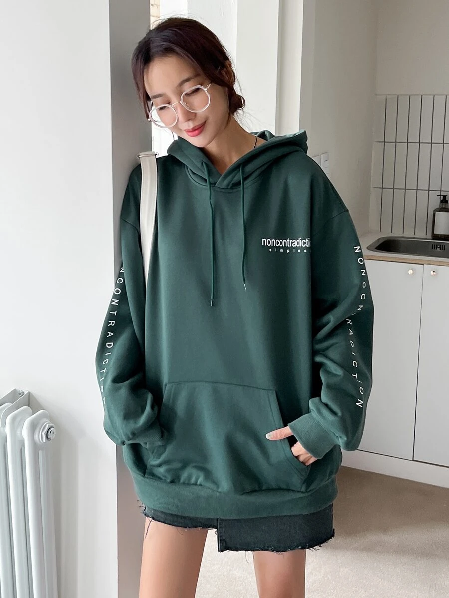 ฮู้ดดี้ พิมพ์ ตัวอักษร ไหล่ตก สายรัด cc-30