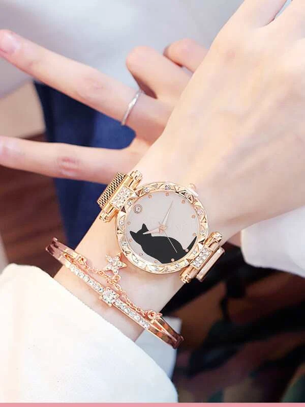 นาฬิกาข้อมือ ลายแมว 1 ชิ้น และ สร้อยคอ 1 ชิ้น  น-0177