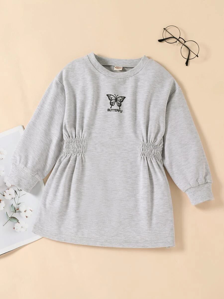 เด็กผู้หญิงวัยหัดเดิน เดรสสเวตเตอร์ ตัวอักษร & ผีเสื้อ สม็อคเอว a-49