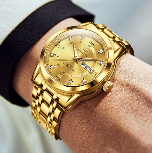 EW62-OLEVS 5513 นาฬิกาผู้ชาย กันน้ํา สายสแตนเลส ส่องสว่าง ดูวันที่