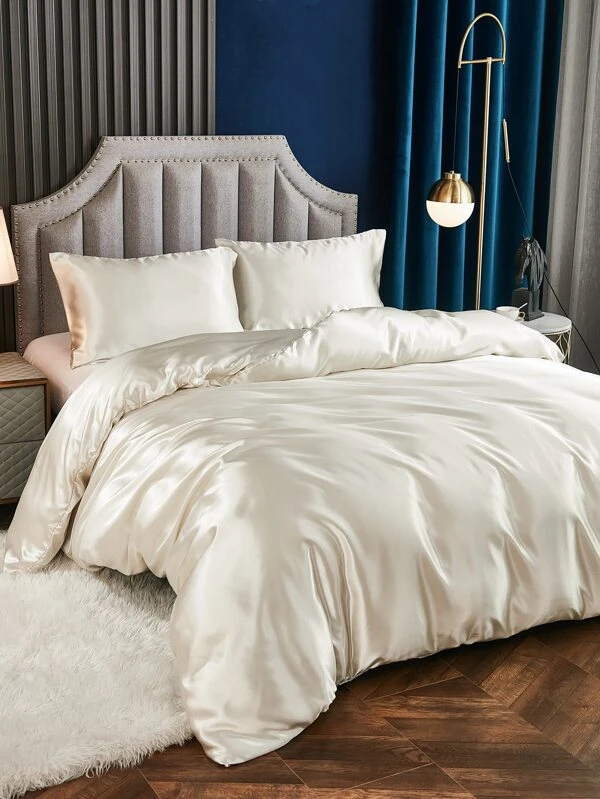 ชุดปลอกผ้านวม ไม่มีฟิลเลอร์ สีพื้น ผ้าซาติน t-88